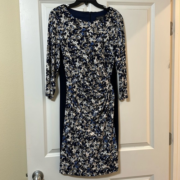 Jessica Howard‎ Navy Floral Knit Flattering Midi Dress, Women’s Size 12 - Picture 1 of 15